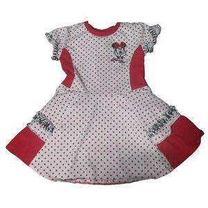 Girls XXS Disneyland Minnie Mouse Red White Black Short Sleeve Dress Polka Dot
